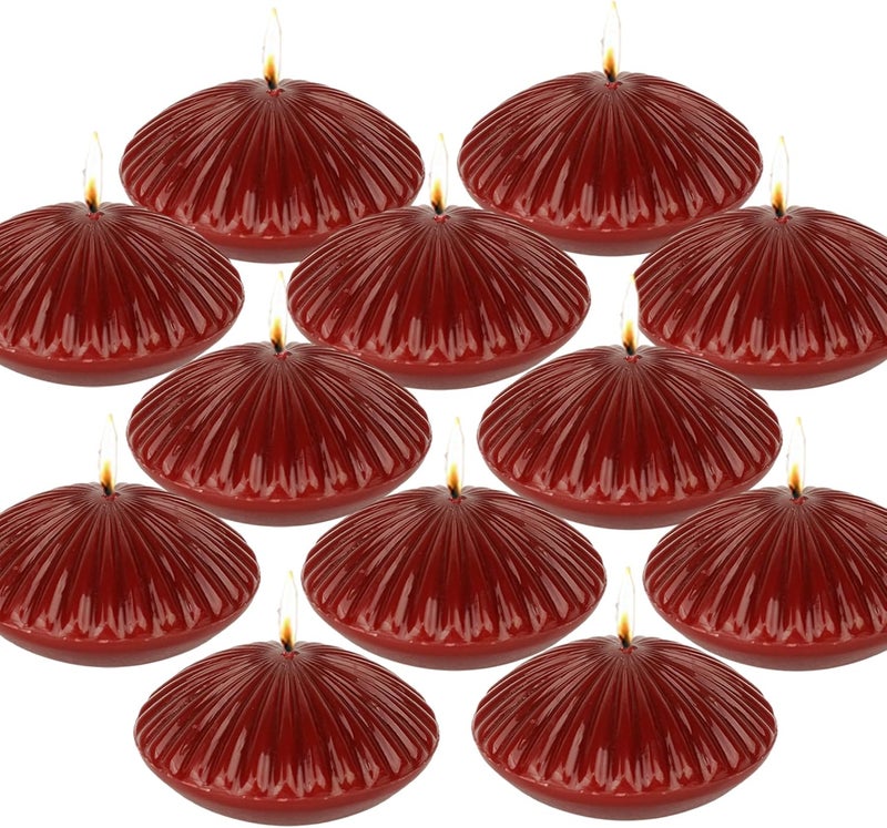 LPUSA 10 Hour Burgundy Floating Candles Large 3"，Unscented Romantic Tealight Ribbed Candles for Cylinder Vases，Centerpieces at Wedding, Party, Pool, Holidays, Set of 12 - Image 1